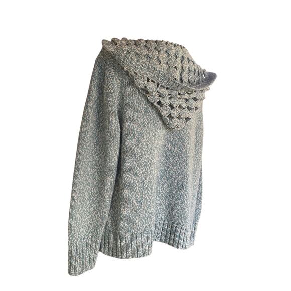 Y2K Cabelas Yoyo Turquoise Green Crochet Hood Full Zip Knit Sweater Size 2XL - Picture 15 of 16